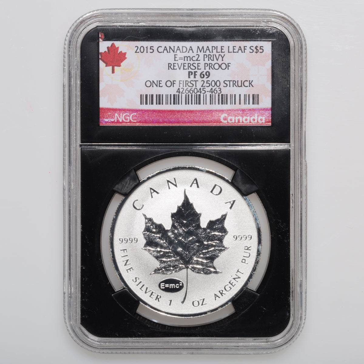 Canada 1 oz Silver Maple 2015 E = mc² Einstein Privy NGC PR-69
