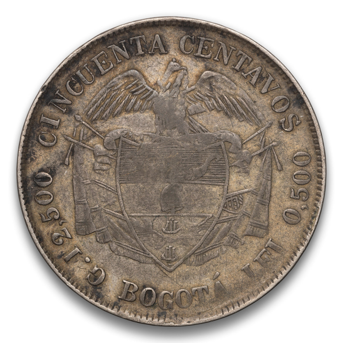 Colombia Silver 50 Centavos 1886
