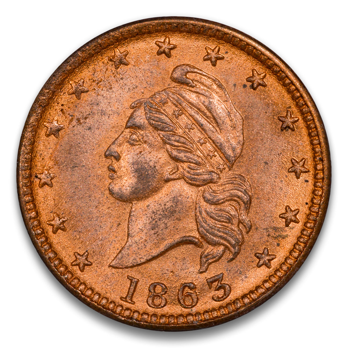 US Patriotic Civil War Token 1863 F-15/319a ANACS MS-63 RB