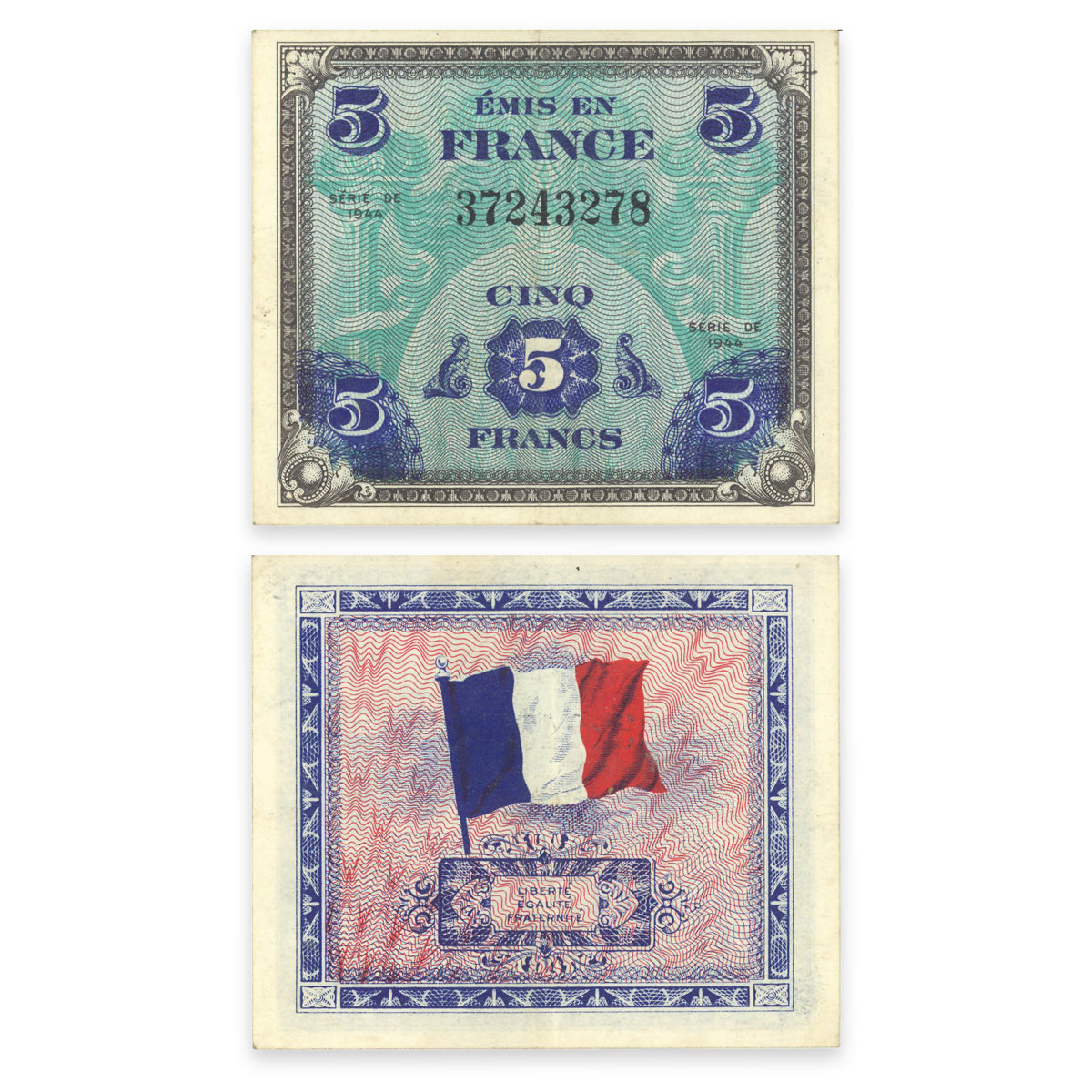 France - Allied Military Currency 2 Francs, 5 Francs, 10 Francs 1944 P# 114a, P# 115a, P# 116a