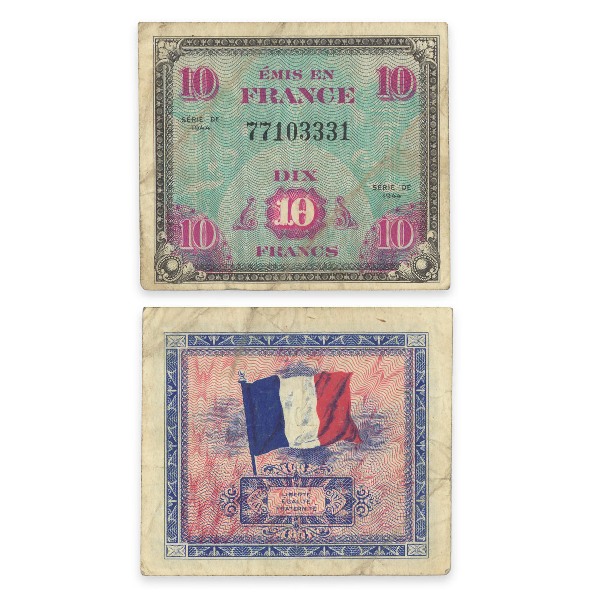 France - Allied Military Currency 2 Francs, 5 Francs, 10 Francs 1944 P# 114a, P# 115a, P# 116a