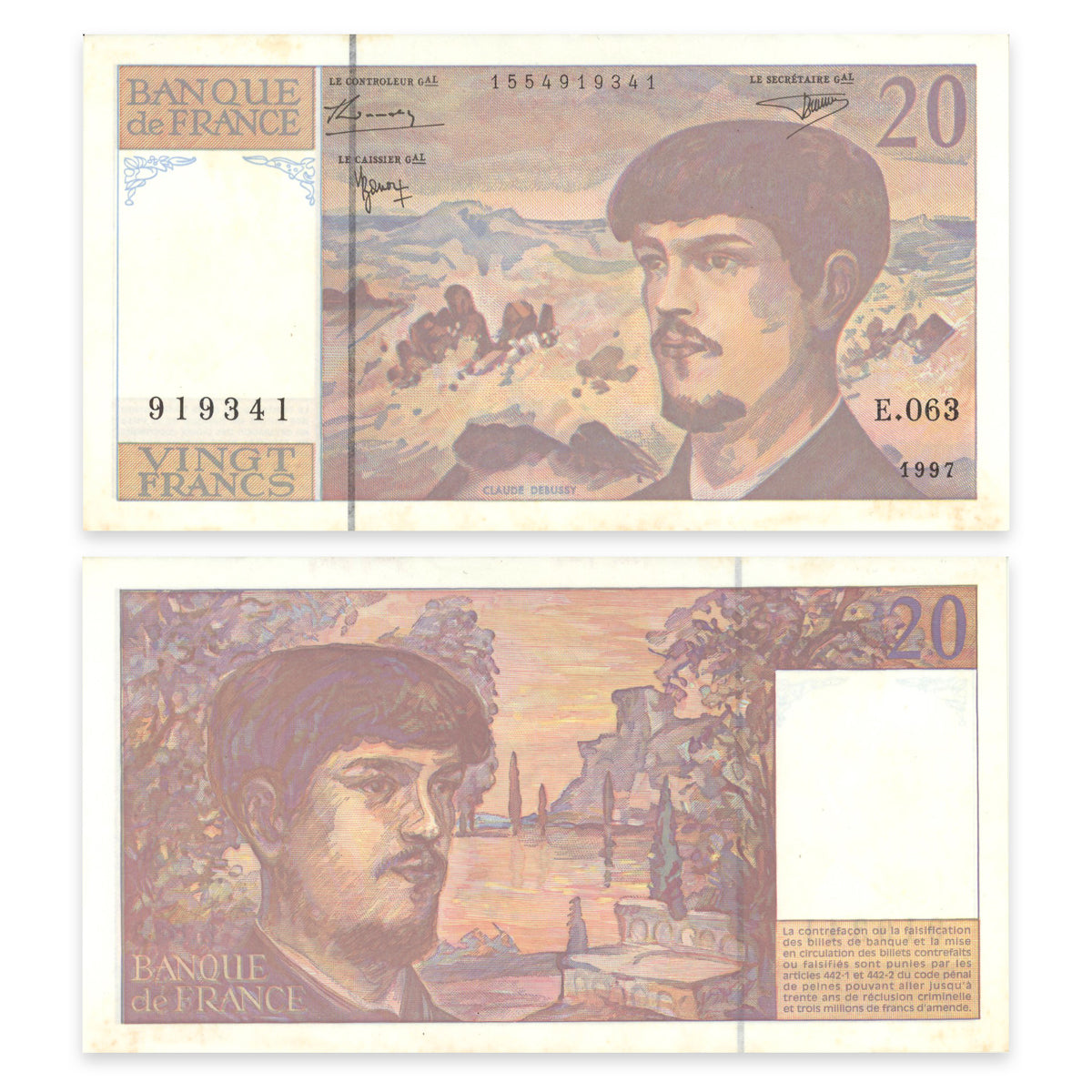 France 20 Francs 1997 P# 151i AU-50