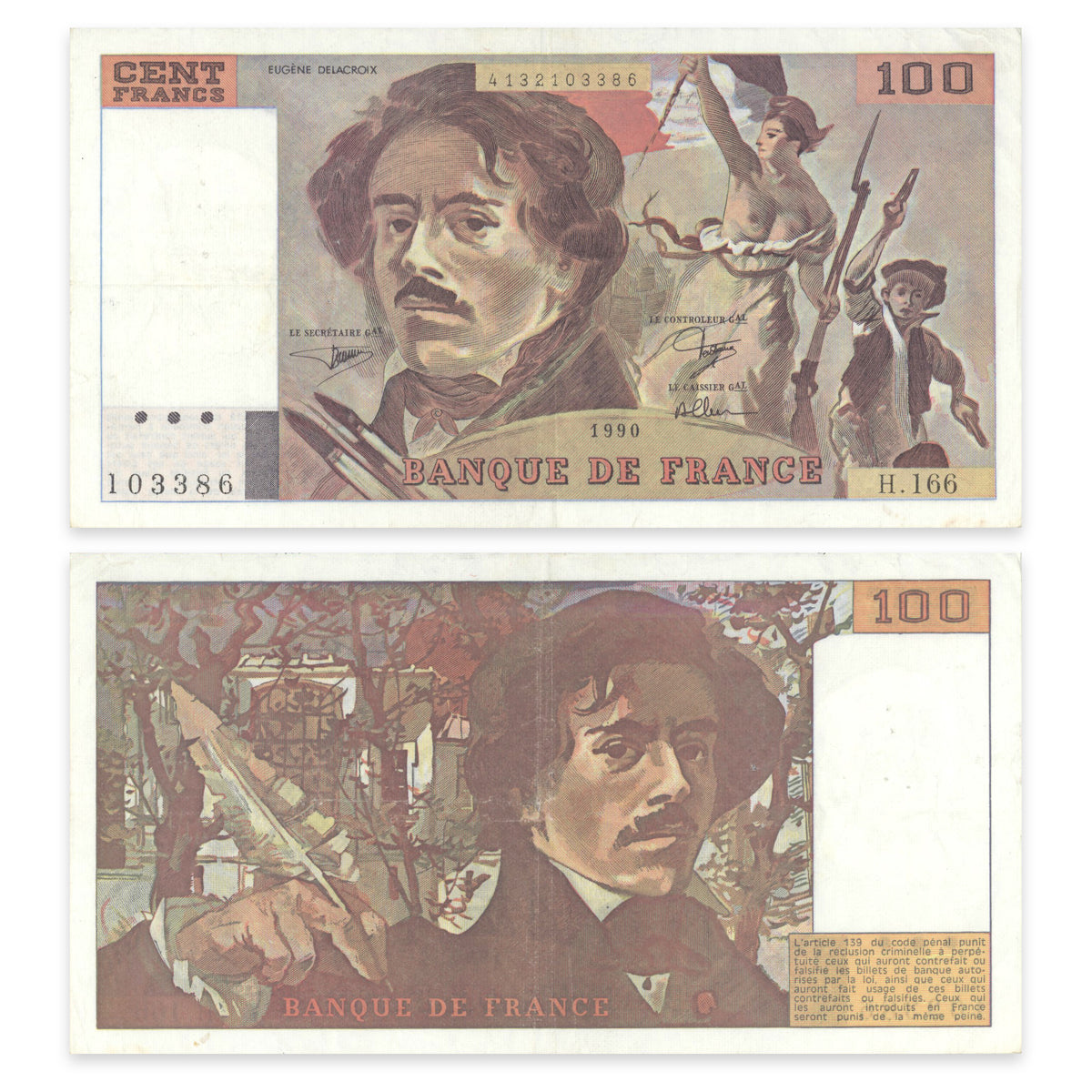 France 100 Francs 1990 P# 154e VF-35