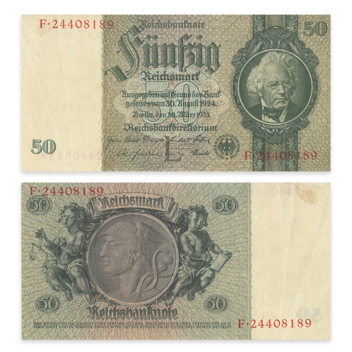 Germany - Reichsbanknote 50 Reichsmark 1929 P# 182a VF-35