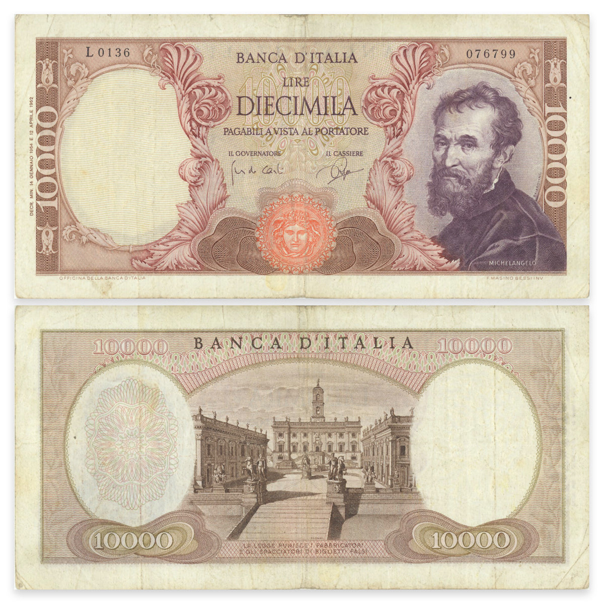 Italy 10,000 Lire 1964 P# 97b F-18