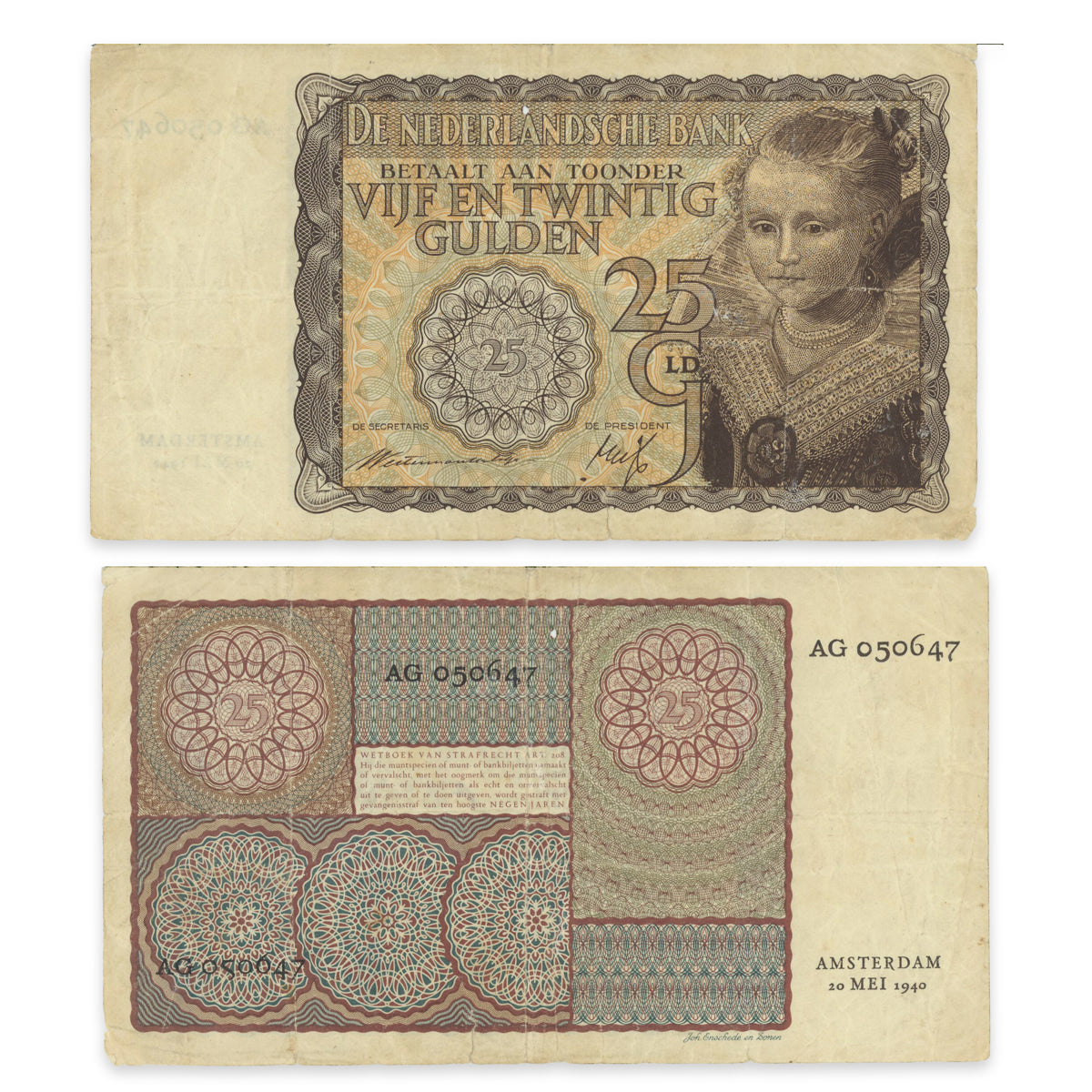 Netherlands 25 Gulden 1940 P# 57 F-15