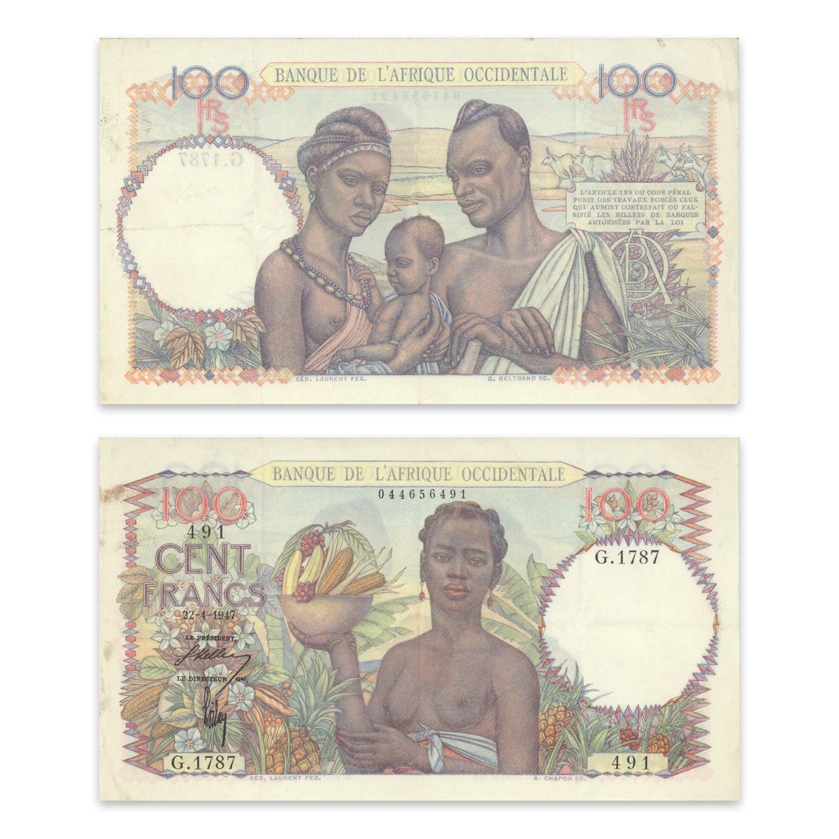 French West Africa 100 Francs 1947 P# 40 EF-40