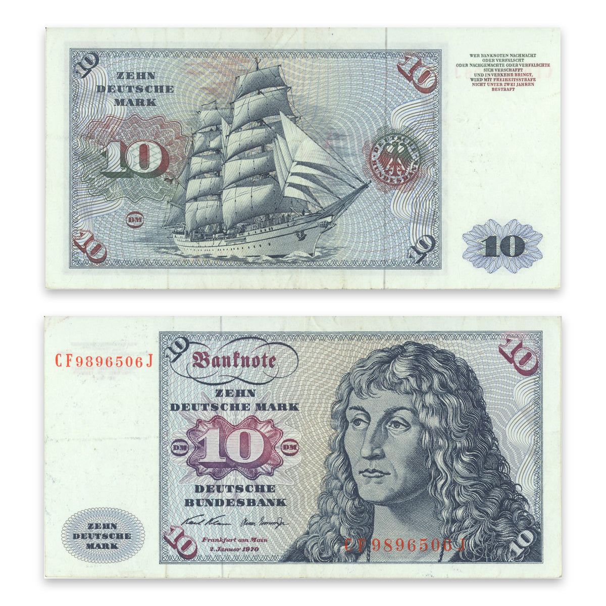 Germany, Federal Republic 10 Deutsche Mark 1970 P# 31a VF-30