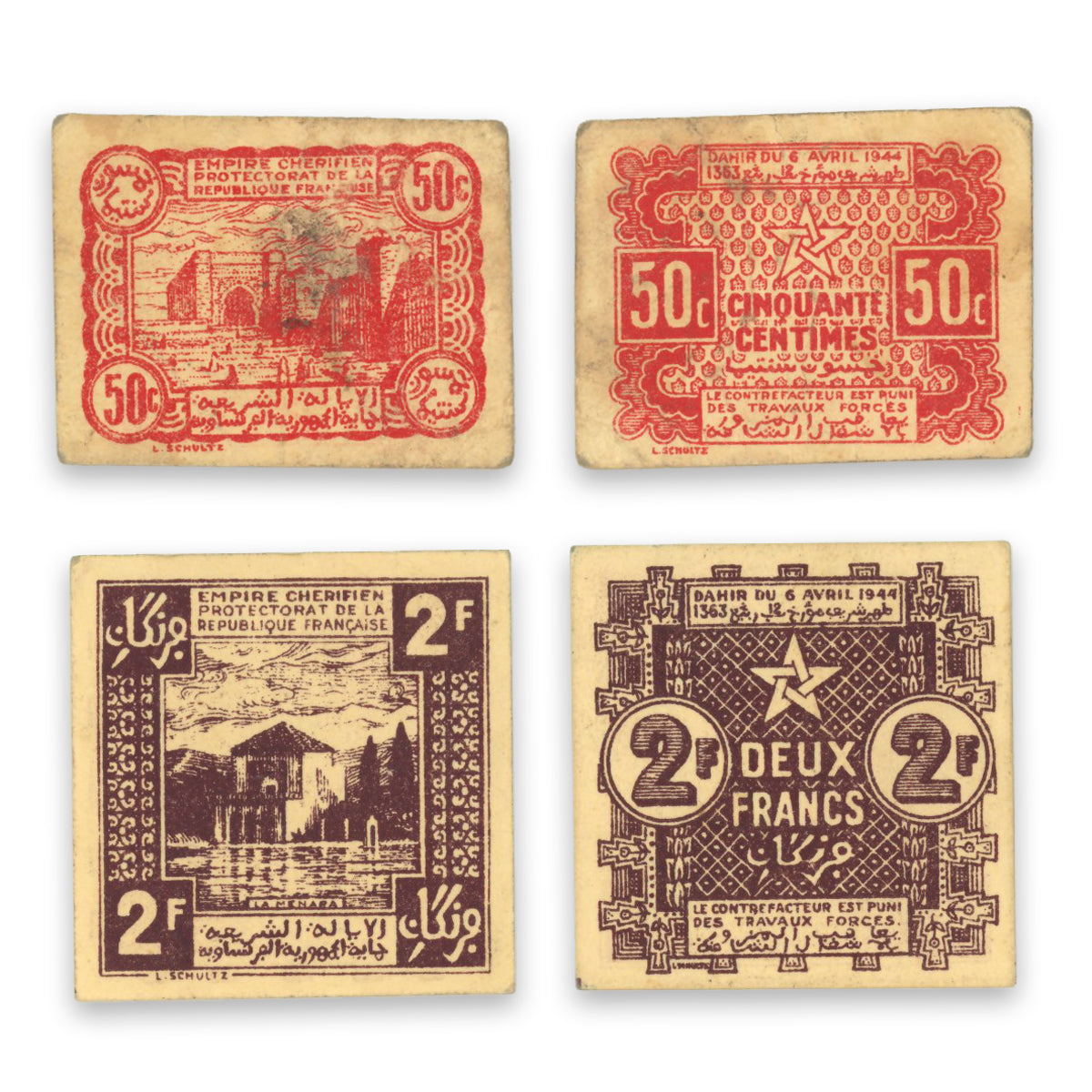 Morocco Set of 50 Centimes and 2 Francs 1944 P# 41, P# 43 AU-53