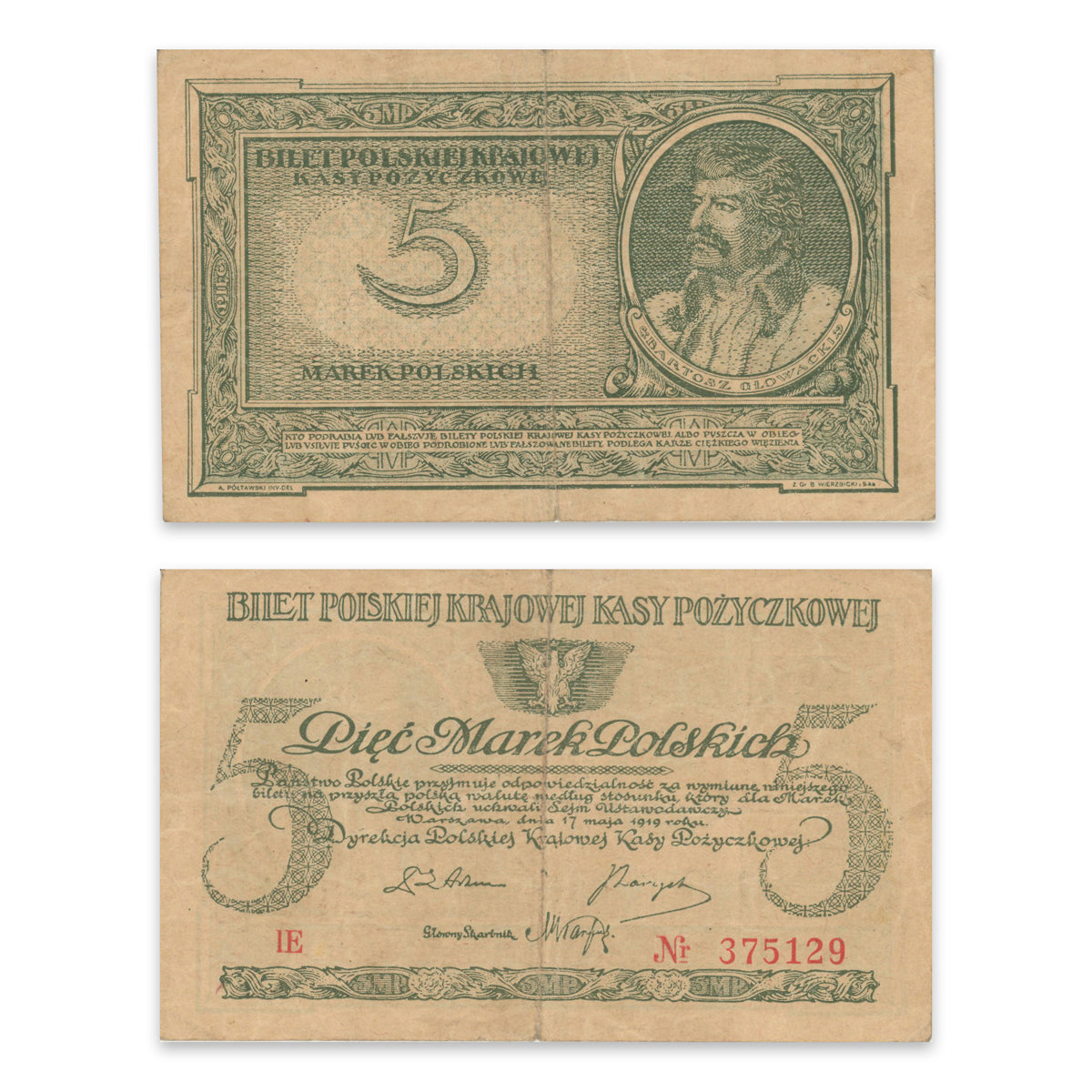 Poland 5 Marek 1919 P# 20a VF-20