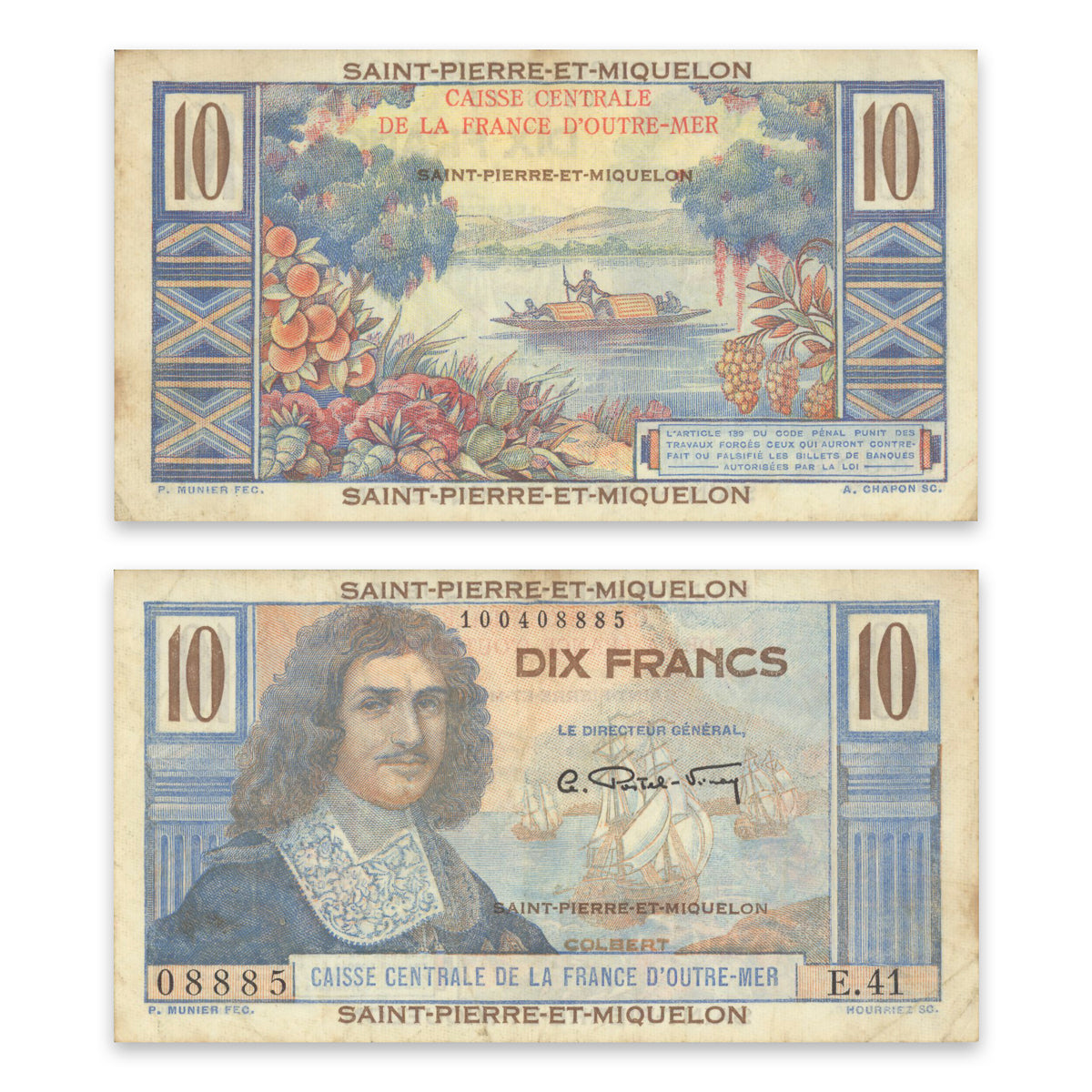 Saint Pierre & Miquelon 10 Francs 1950 P# 23 VF-30