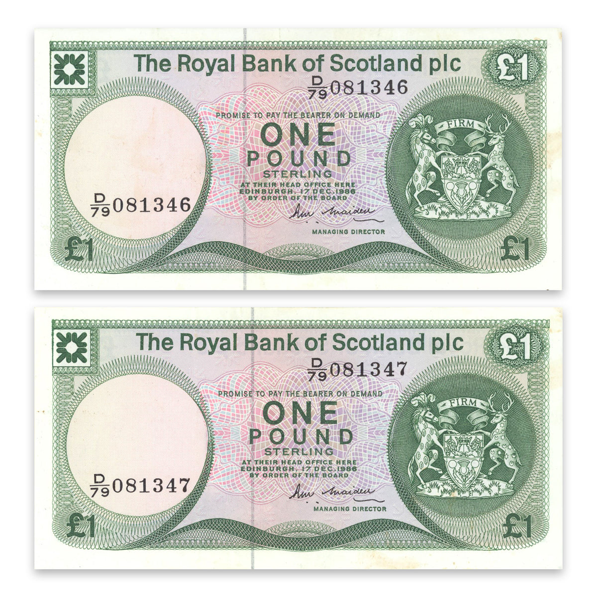 Scotland - Royal Bank of Scotland 1 Pound 1986 P# 341Ab EF-40