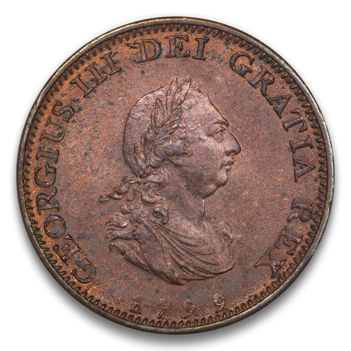 Great Britain Base Farthing 1799 MS-64 RB