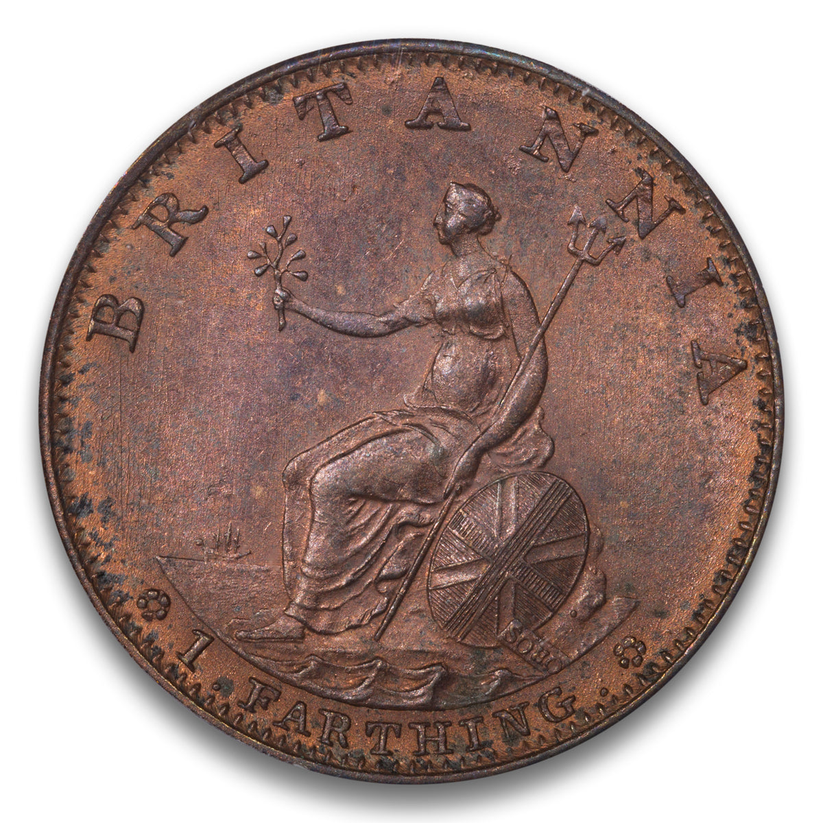 Great Britain Base Farthing 1799 MS-64 RB