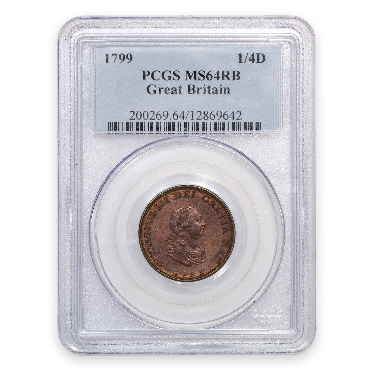 Great Britain Base Farthing 1799 MS-64 RB