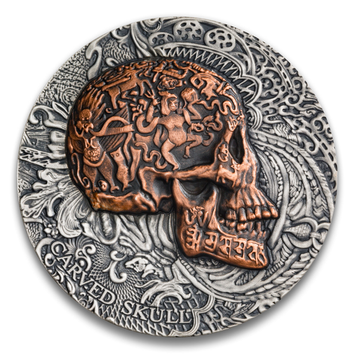 2017 1000 Francs Carved Skull - Pure Silver Coin