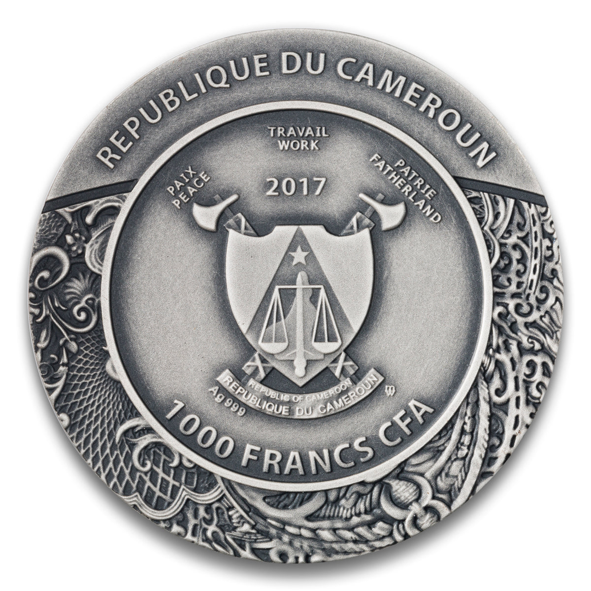 2017 1000 Francs Carved Skull - Pure Silver Coin