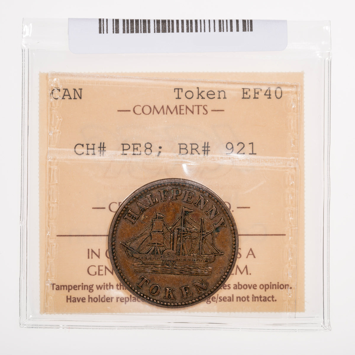 Prince Edward Island CH# PE-8 Fisheries And Agriculture - Halfpenny Token (1858) ICCS EF-40