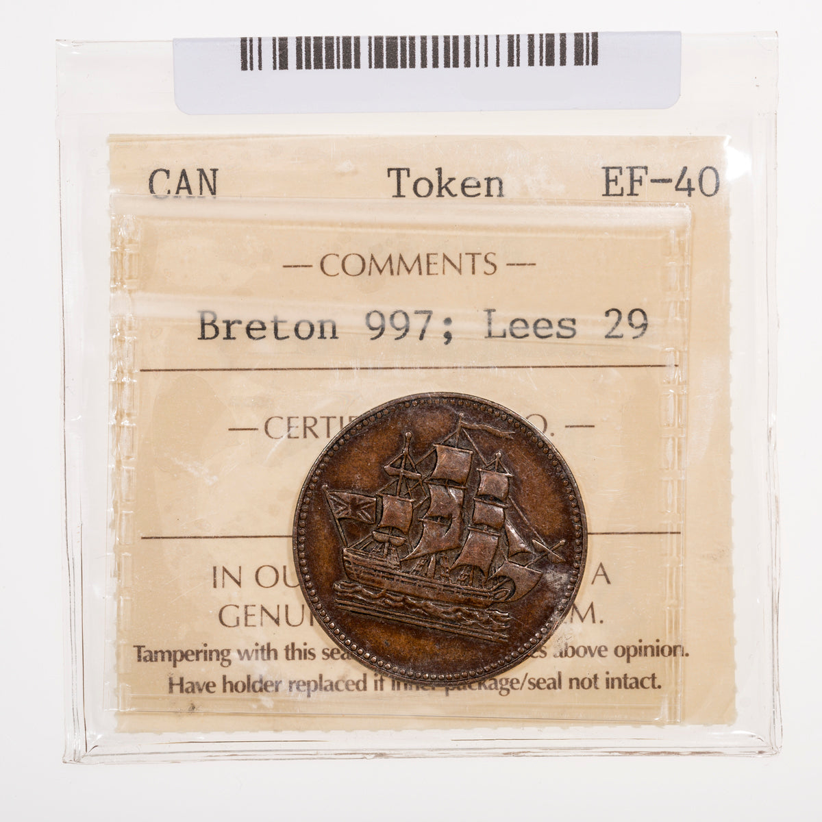 Prince Edward Island CH# PE-10-29 Ships Colonies & Commerce (1835) Single H; First "E" in COMMERCE nicked ICCS EF-40