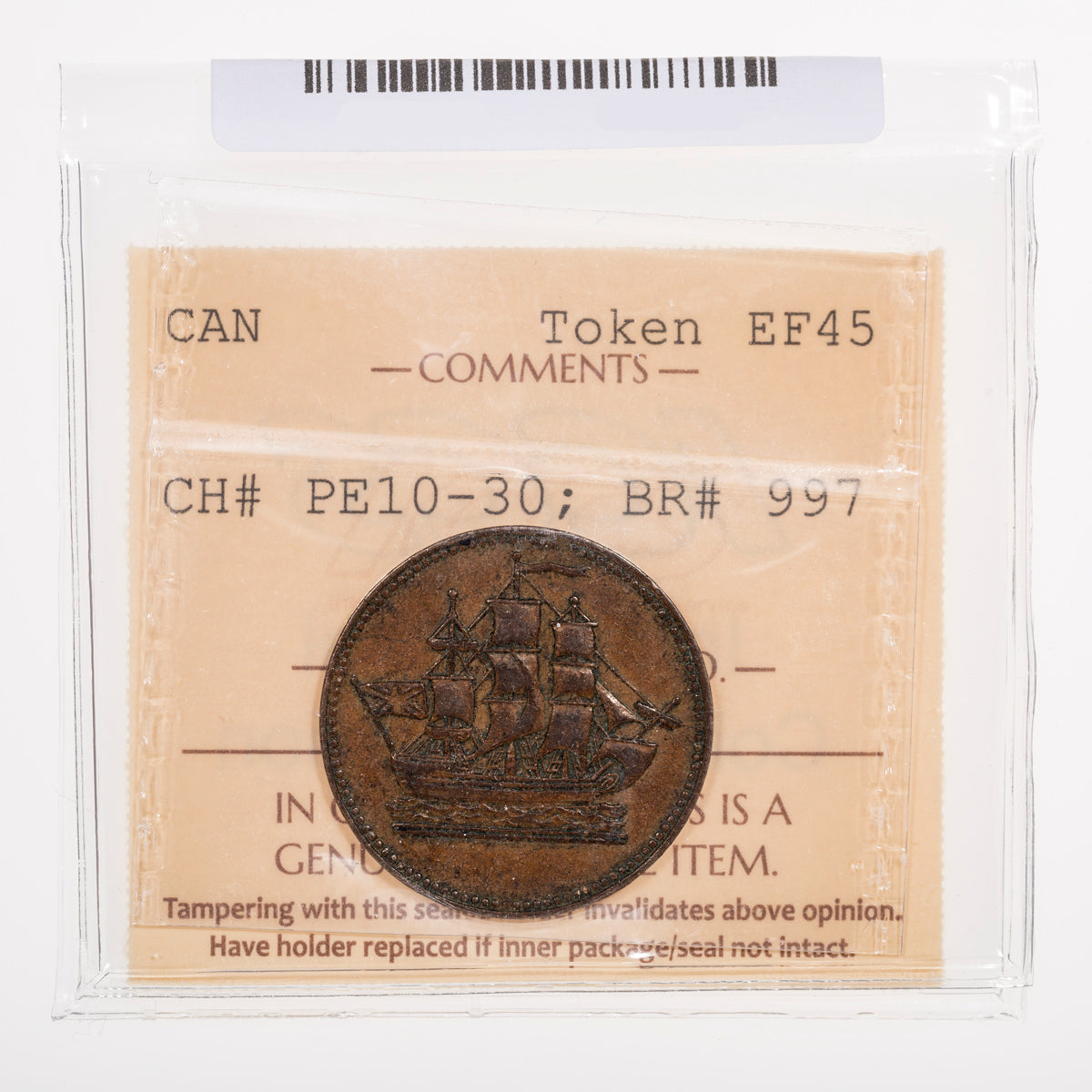 Prince Edward Island CH# PE-10-30 Ships Colonies & Commerce (1835) Single H; Complete centrestroke "E" ICCS EF-45