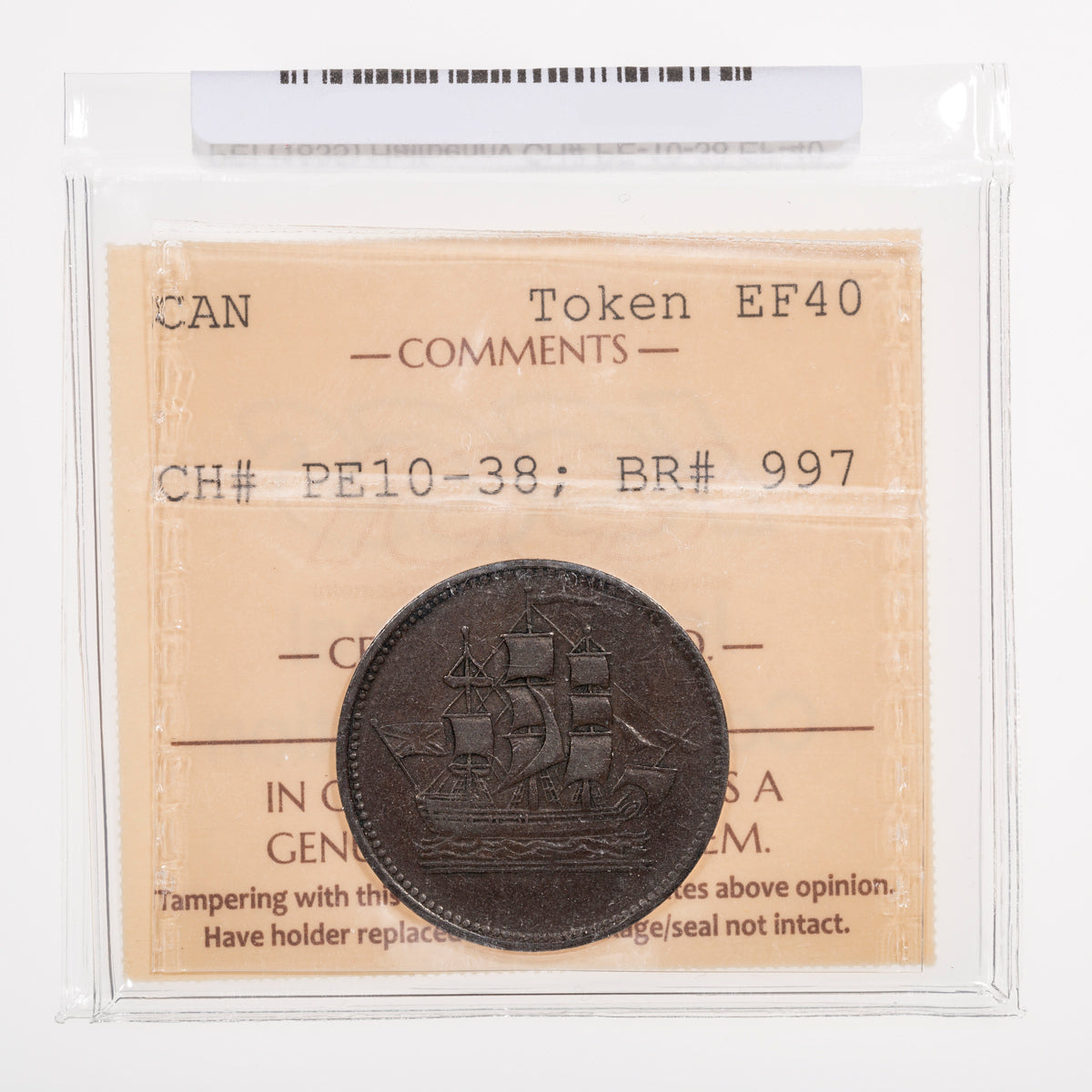 Prince Edward Island CH# PE-10-38 Ships Colonies & Commerce (1835) Double H; No line to spirit-sail ICCS EF-40