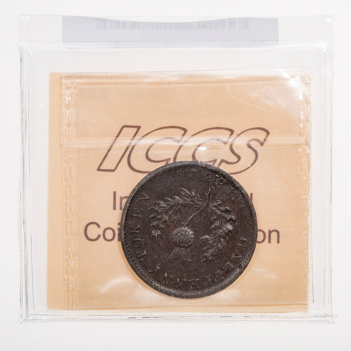Nova Scotia CH# NS-1D2 Thistle George IV Halfpenny Token 1832 Long right ribbon, Engrailed ICCS EF-40