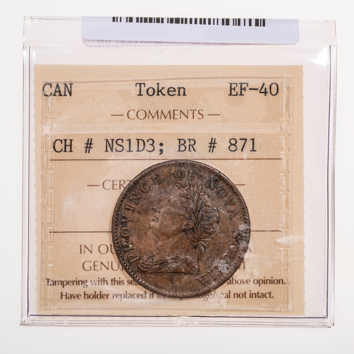 Nova Scotia CH# NS-1D3 Thistle George IV Halfpenny Token 1832 Equal ribbons, Engrailed ICCS EF-40