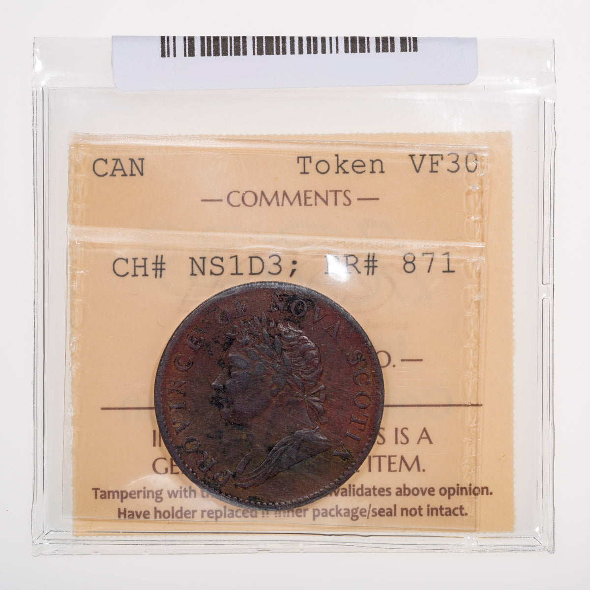 Nova Scotia CH# NS-1D3 Thistle George IV Halfpenny Token 1832 Equal ribbons, Engrailed ICCS VF-30