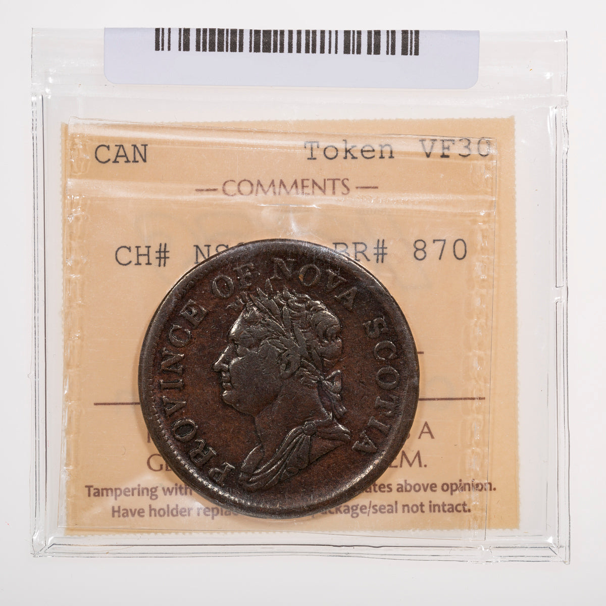 Nova Scotia CH# NS-2B1 Thistle George IV One Penny Token 1832 Bow far from head ICCS VF-30