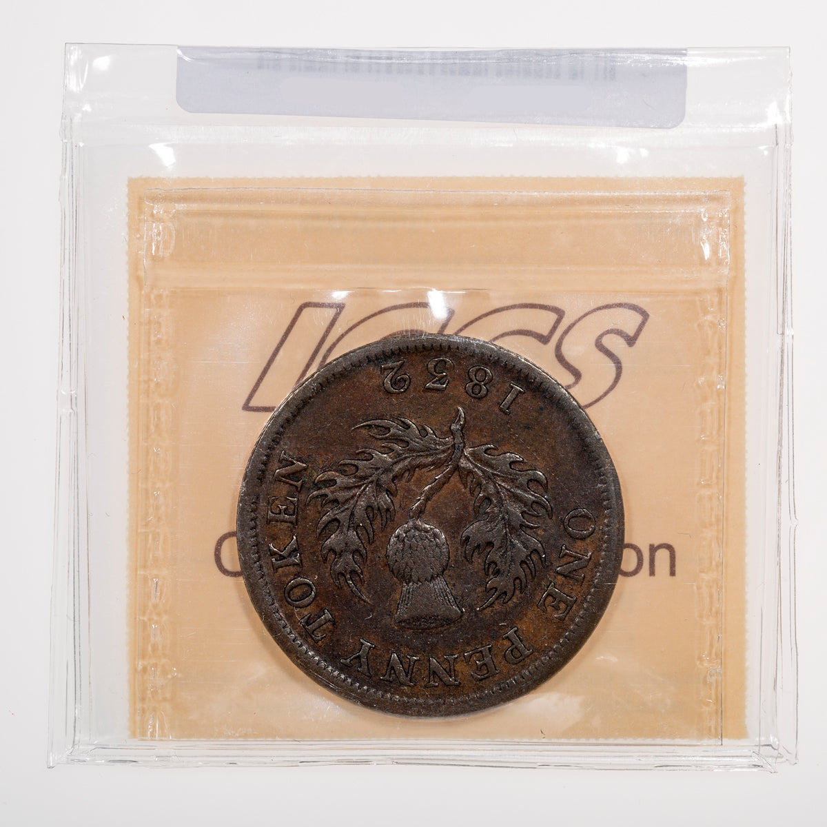 Nova Scotia CH# NS-2B2 Thistle George IV One Penny Token 1832 Bow near head ICCS EF-45