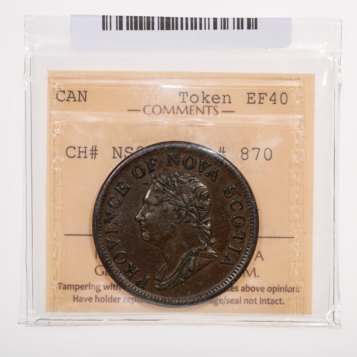 Nova Scotia CH# NS-2B2 Thistle George IV One Penny Token 1832 Bow near head ICCS EF-40