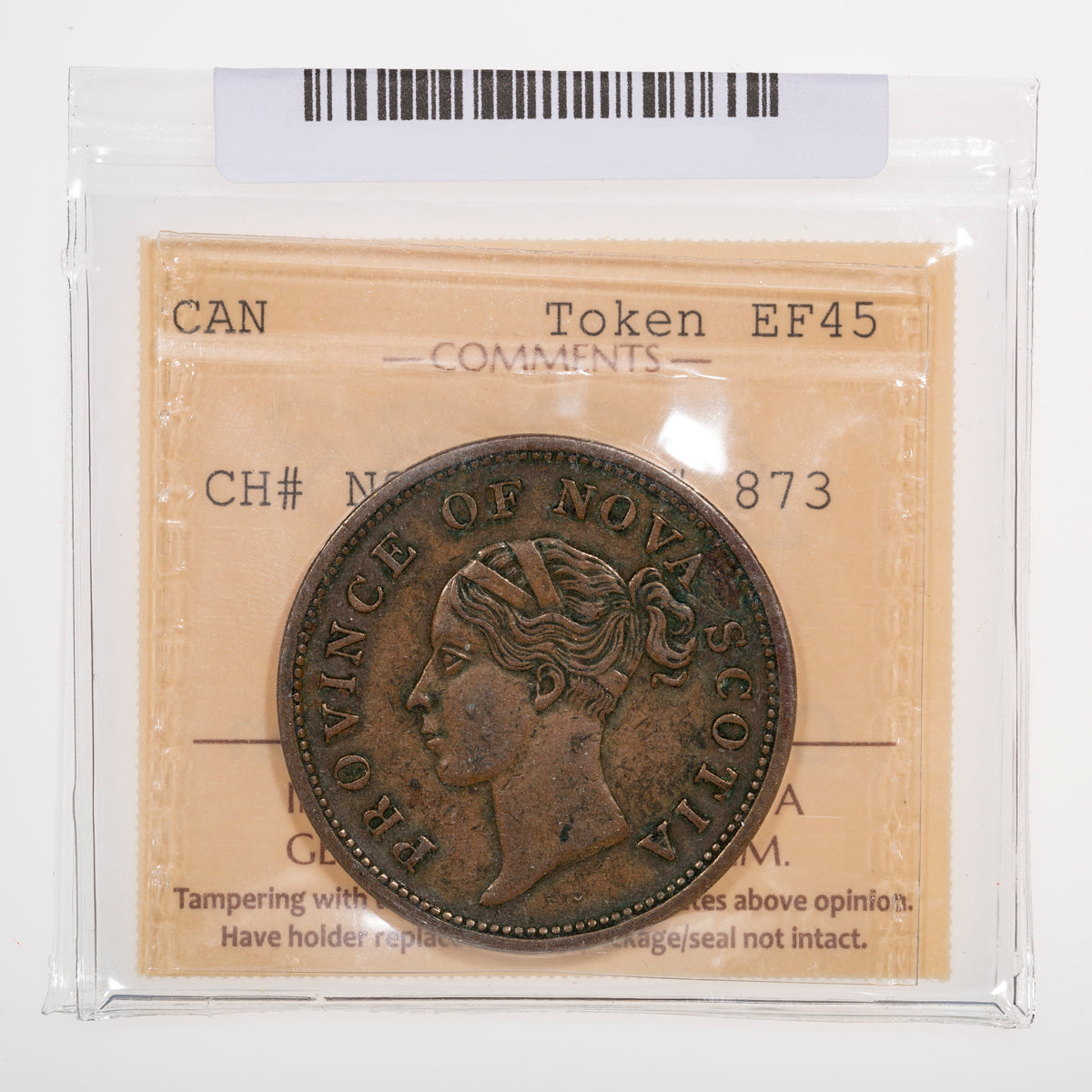 Nova Scotia CH# NS-2C1 Thistle Victoria One Penny Token 1840 Seven fringes of hair ICCS EF-45