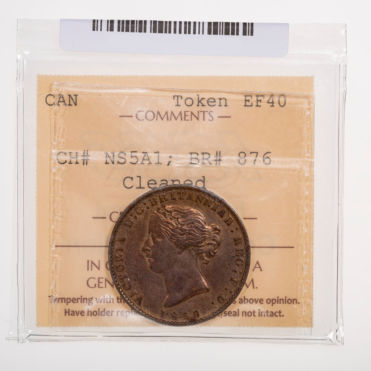 Nova Scotia CH# NS-5A3 Victoria Mayflower Halfpenny Token 1856 Bronze ICCS EF-40