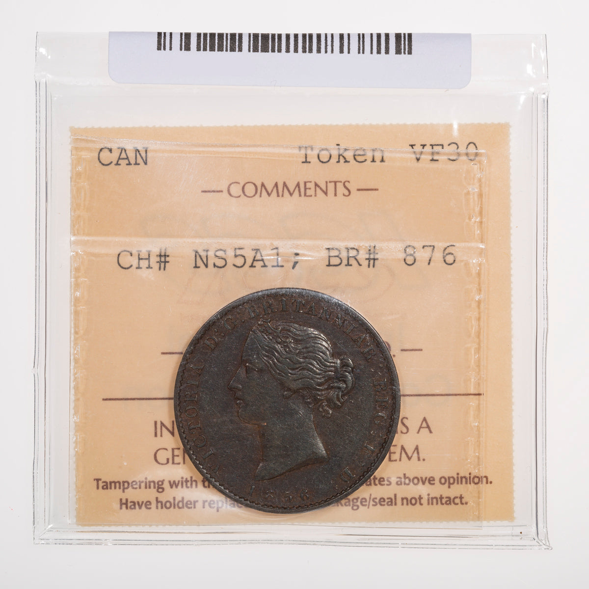 Nova Scotia CH# NS-5A4 Victoria Mayflower Halfpenny Token 1856 Bronze ICCS VF-30