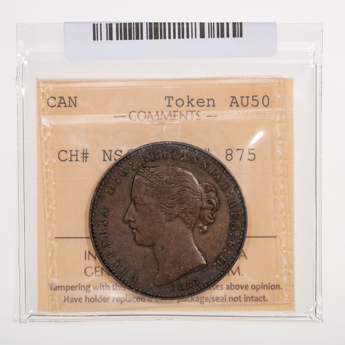 Nova Scotia CH# NS-6A1 Victoria Mayflower One Penny Token 1856 With "L.C.W.", Bronze ICCS AU-50