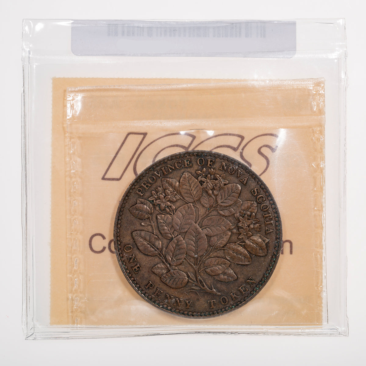 Nova Scotia CH# NS-6A1 Victoria Mayflower One Penny Token 1856 With "L.C.W.", Bronze ICCS AU-50