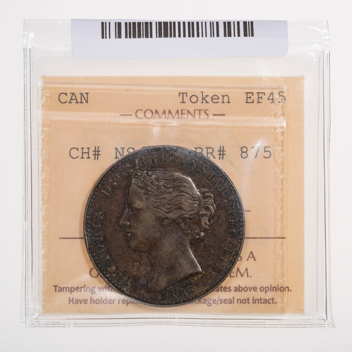 Nova Scotia CH# NS-6A1 Victoria Mayflower One Penny Token 1856 With "L.C.W.", Bronze ICCS EF-45