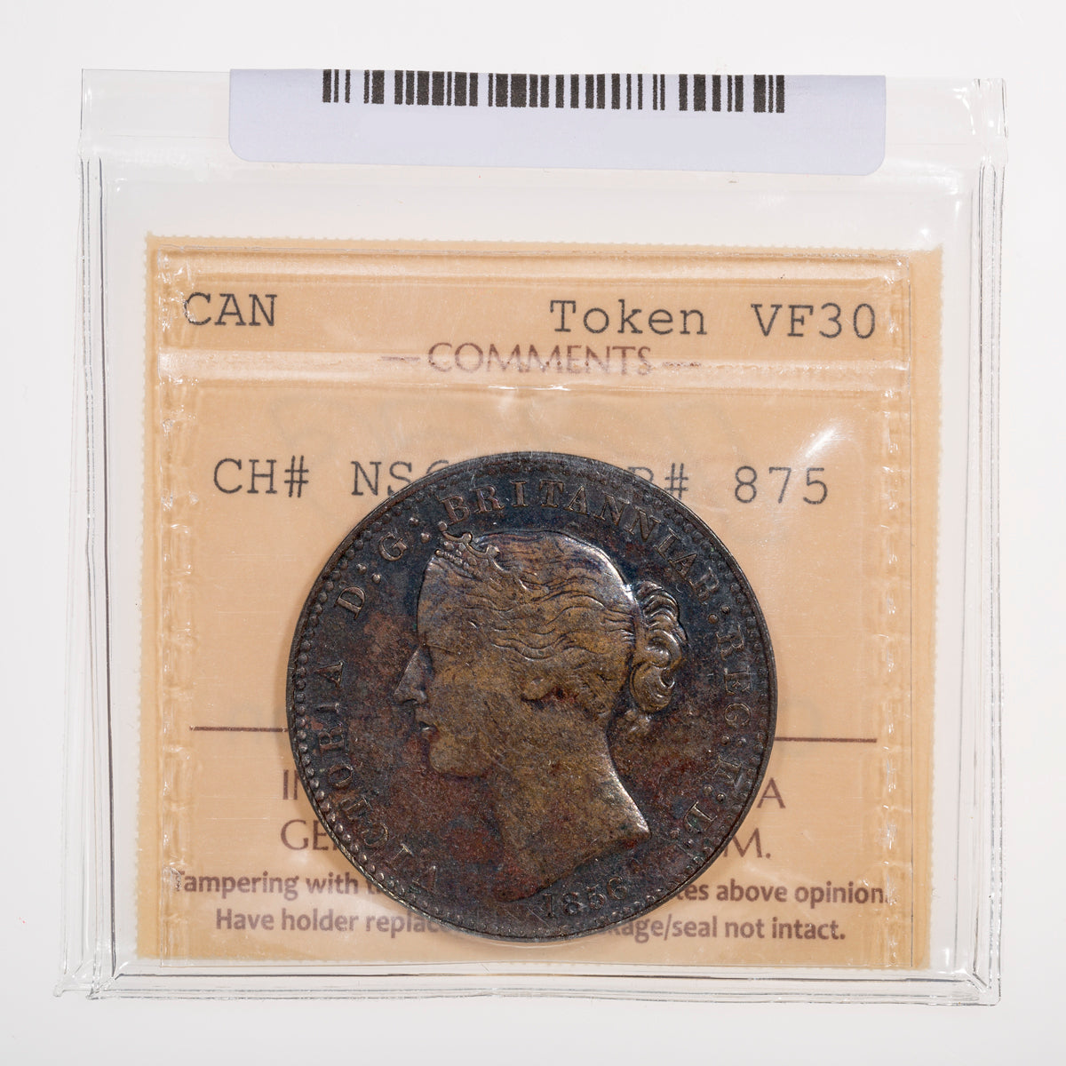 Nova Scotia CH# NS-6A2 Victoria Mayflower One Penny Token 1856 Without "L.C.W.", Bronze ICCS VF-30