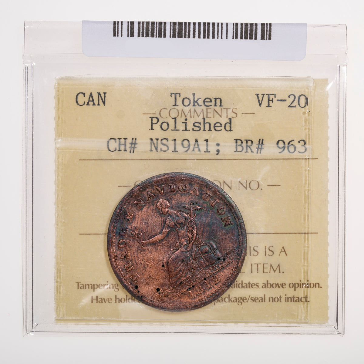 Nova Scotia CH# NS-19A1 Trade & Navigation Half Penny Token 1812 Engrailed ICCS VF-20