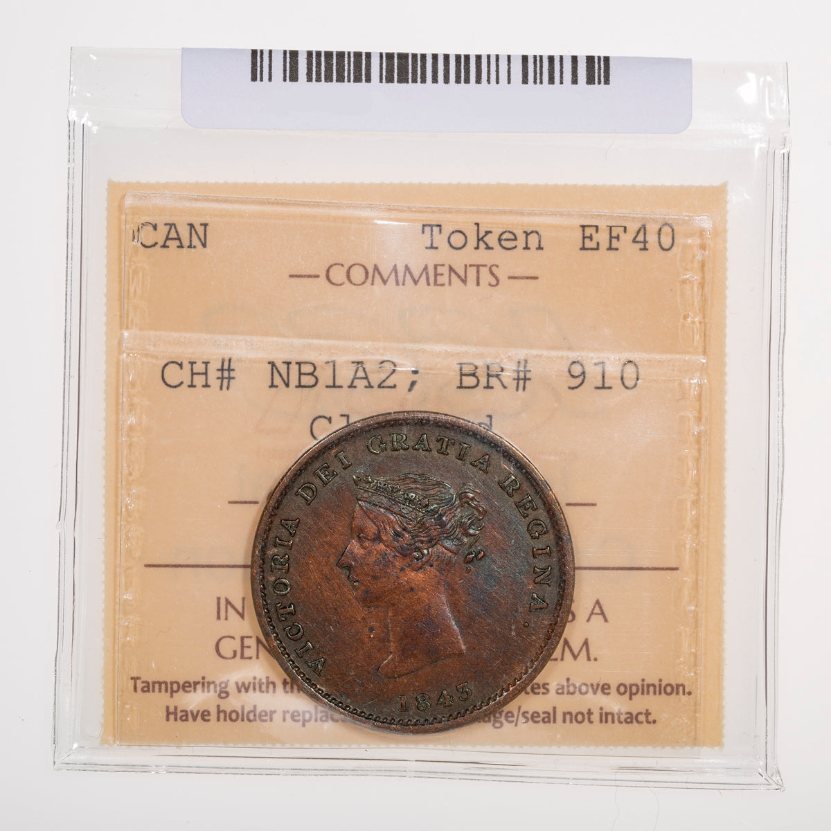 New Brunswick CH# NB-1A2 Victoria Frigate Half Penny Token 1843 Two complete groups ICCS EF-40