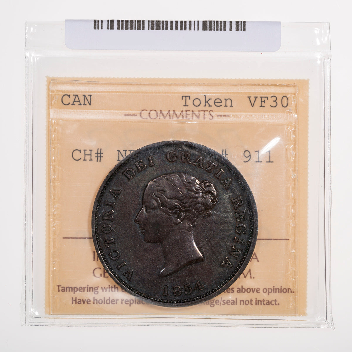 New Brunswick CH# NB-2B2 Victoria Frigate One Penny Currency 1854 Incomplete ensign ICCS VF-30