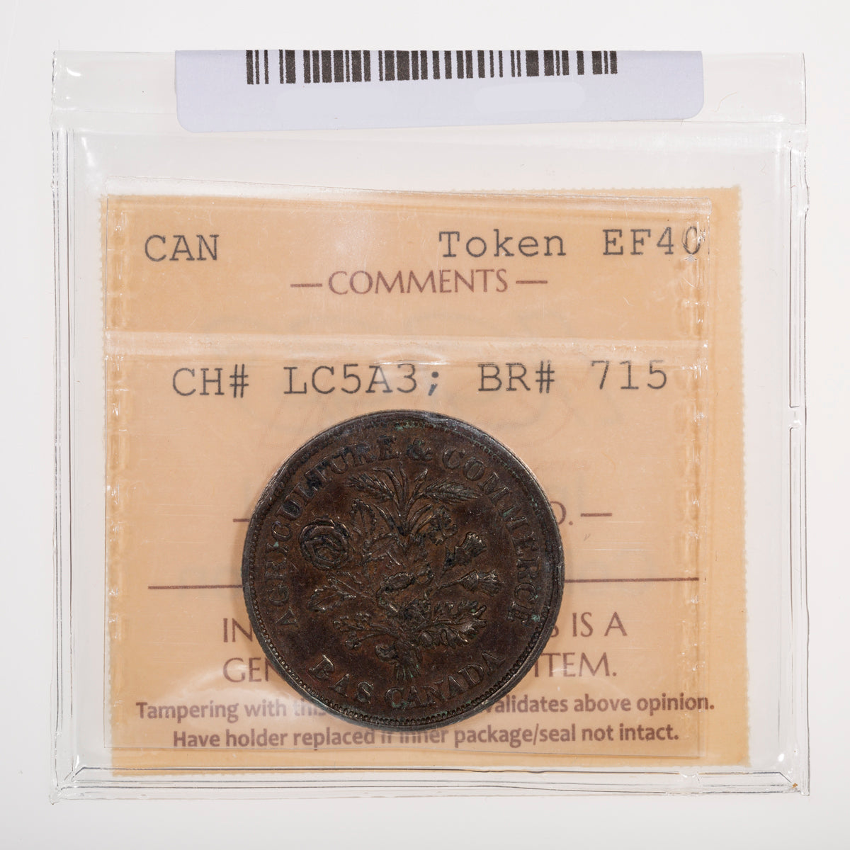 Lower Canada CH# LC-5A3 Banque Du Pouple Un Sou Bas Canada (1838) Belleville; Closed wreath, Small bow, Reeded ICCS EF-40