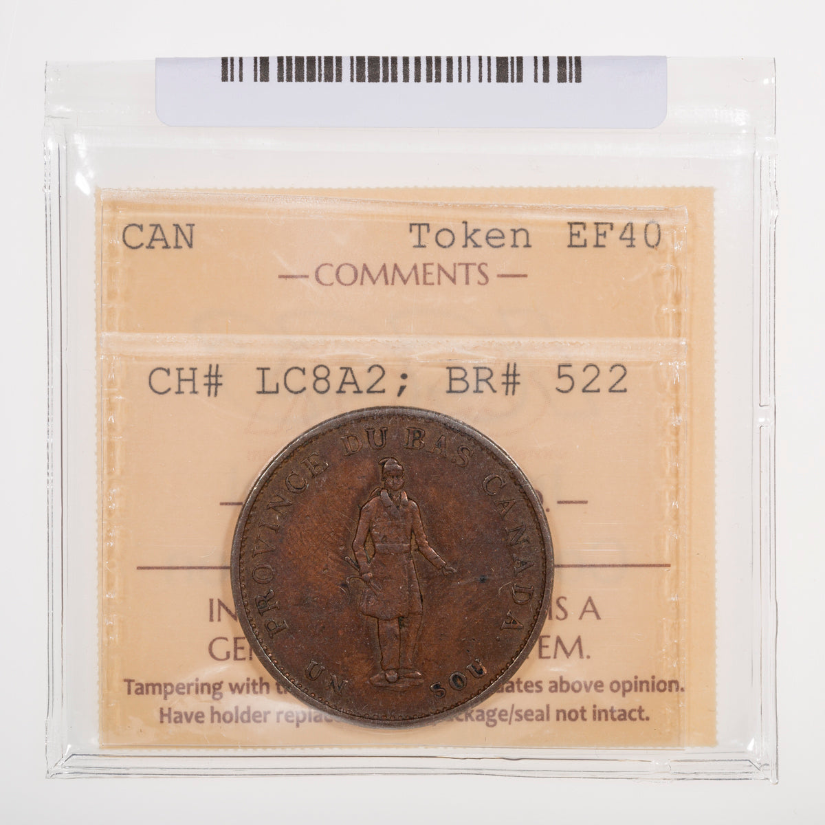 Lower Canada CH# LC-8A2 Province Du Bas Canada Half Penny City Bank 1837 In line ICCS EF-40