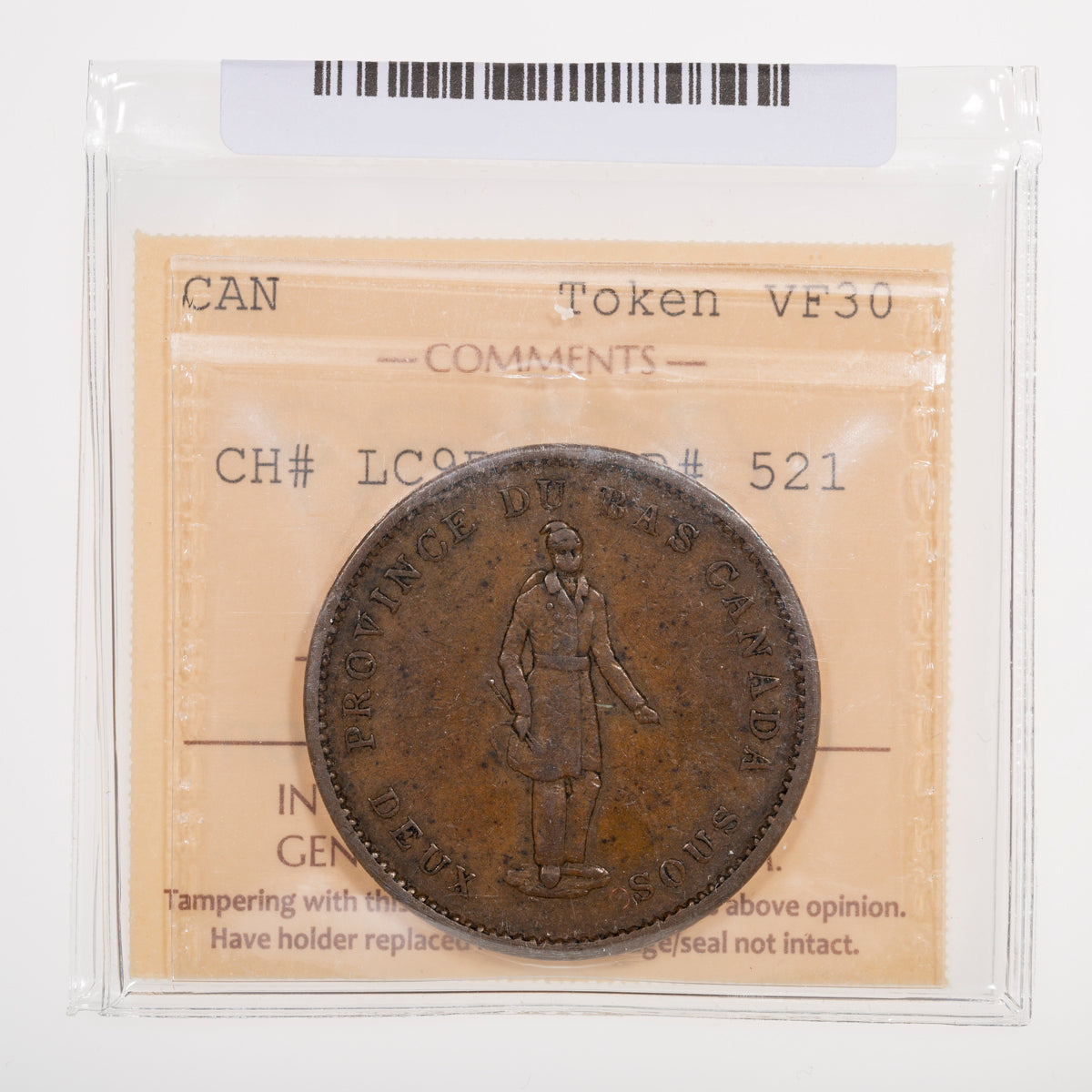 Lower Canada CH# LC-9B2 Province Du Bas Canada One Penny Quebec Bank 1837 Strong, No period ICCS VF-30