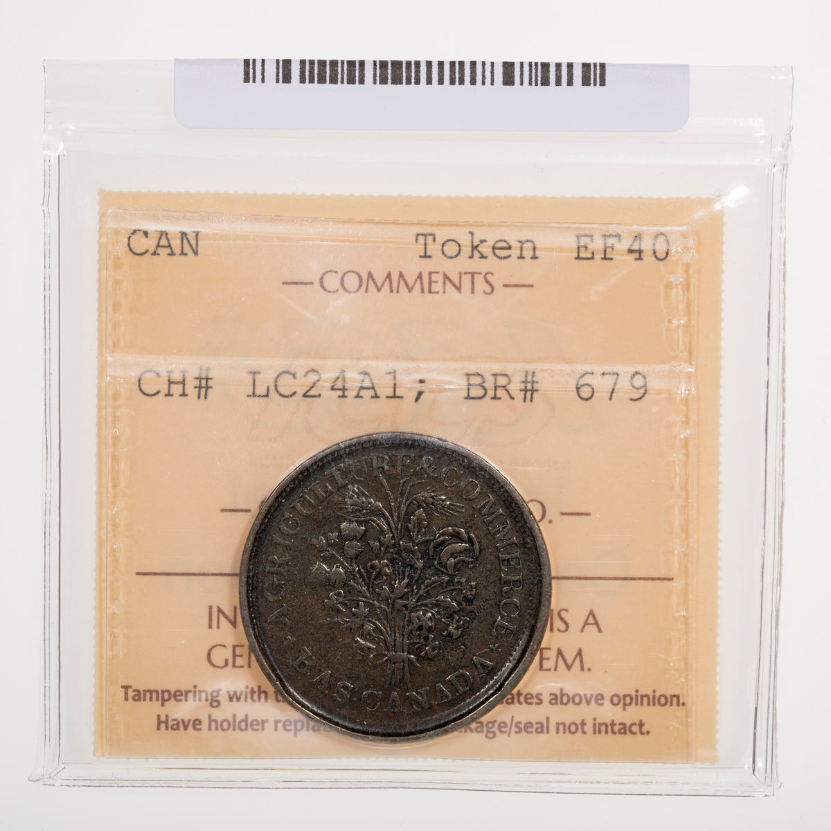Lower Canada CH# LC-24A1 Bouquet Sou Belleville 16 Leaves 7 Shamrocks ND Copper ICCS EF-40