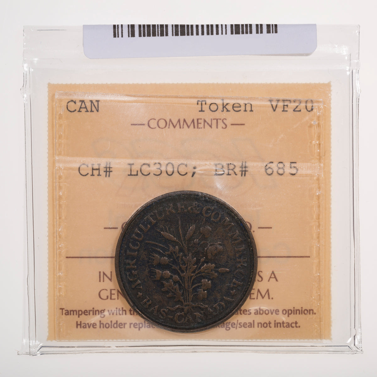 Lower Canada CH# LC-30C Bouquet Sou Belleville 18 Leaves 3 Shamrocks ND No bow, Open wreath ICCS VF-20