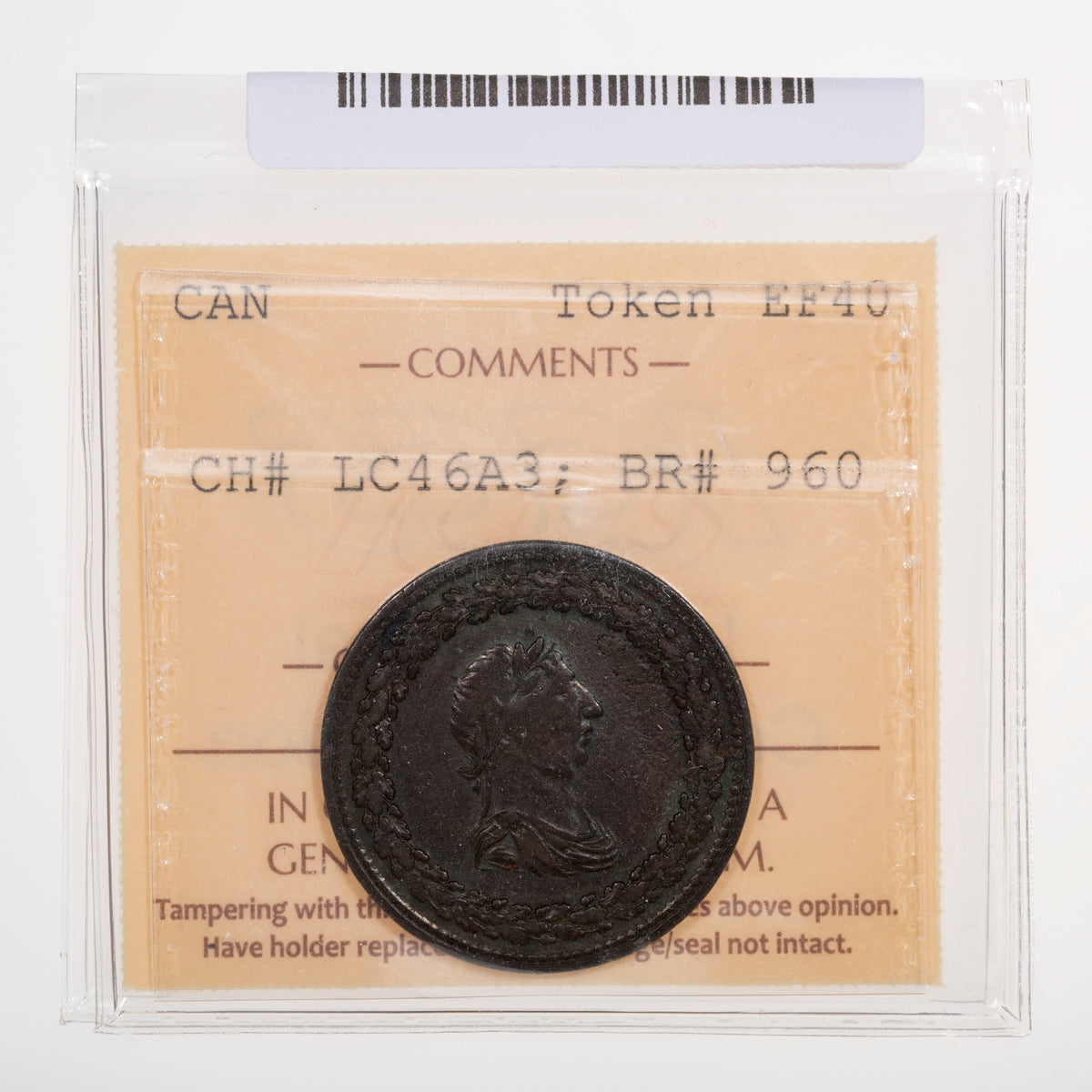 Lower Canada CH# LC-46A3 Halliday Halfpenny Token 1812 Four top leaves / No cannonballs ICCS EF-40