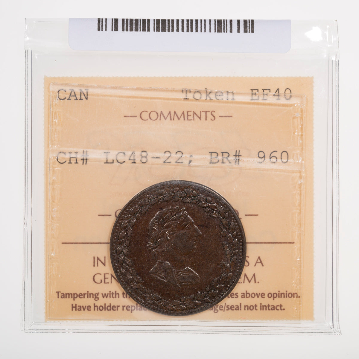 Lower Canada CH# LC-48-22 Tiffin Token 1812 Copper ICCS EF-40