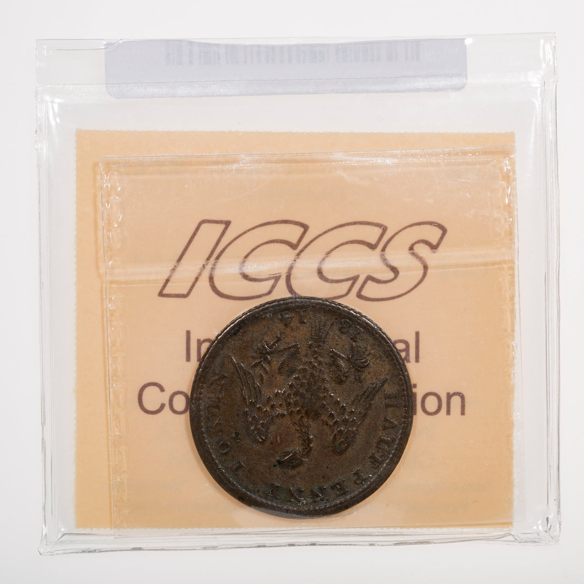 Lower Canada CH# LC-54C2 Spread Eagle Imitation Halfpenny Token 1814 Small shield ICCS EF-45