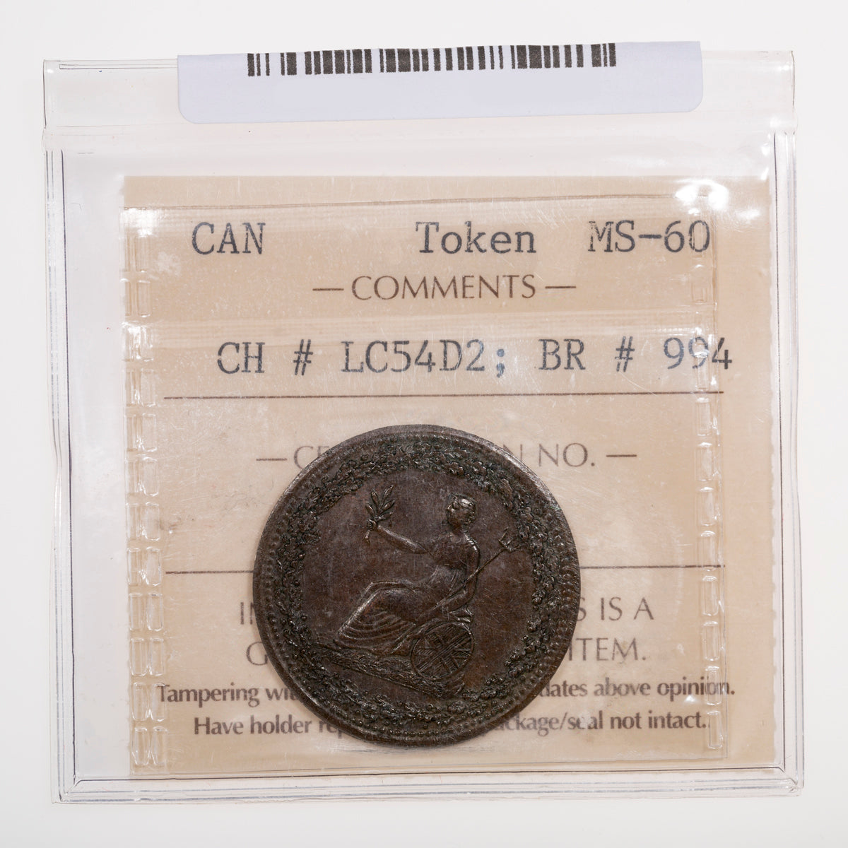 Lower Canada CH# LC-54D2 Spread Eagle Imitation Halfpenny Token 1815 Clockwise ICCS MS-60